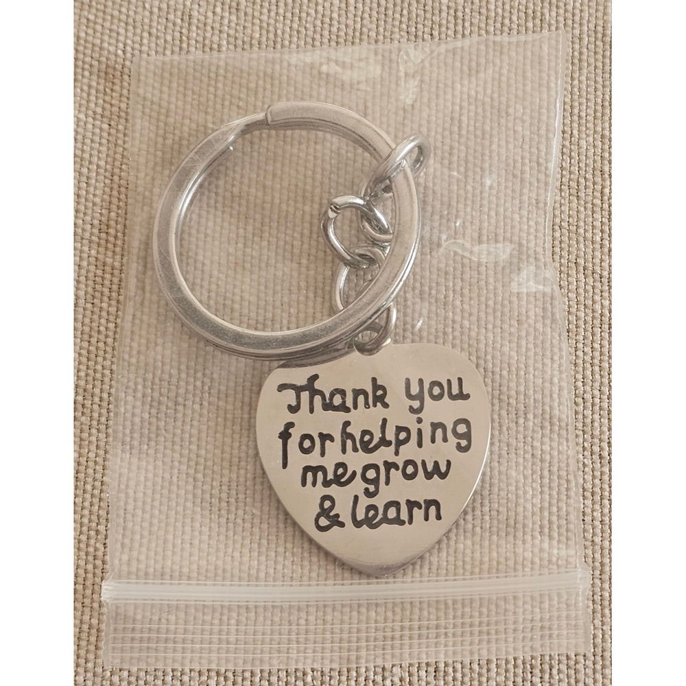 Thank You For Helping Me Grow and Learn Heart Keychain Silver Teacher Gift